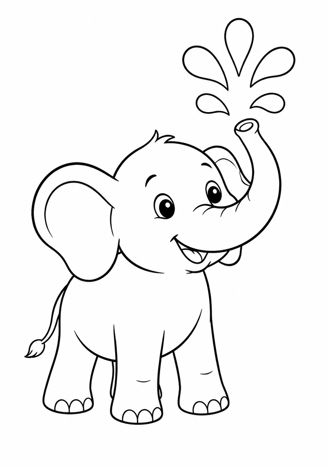Kleurplaat: olifant met waterpret.