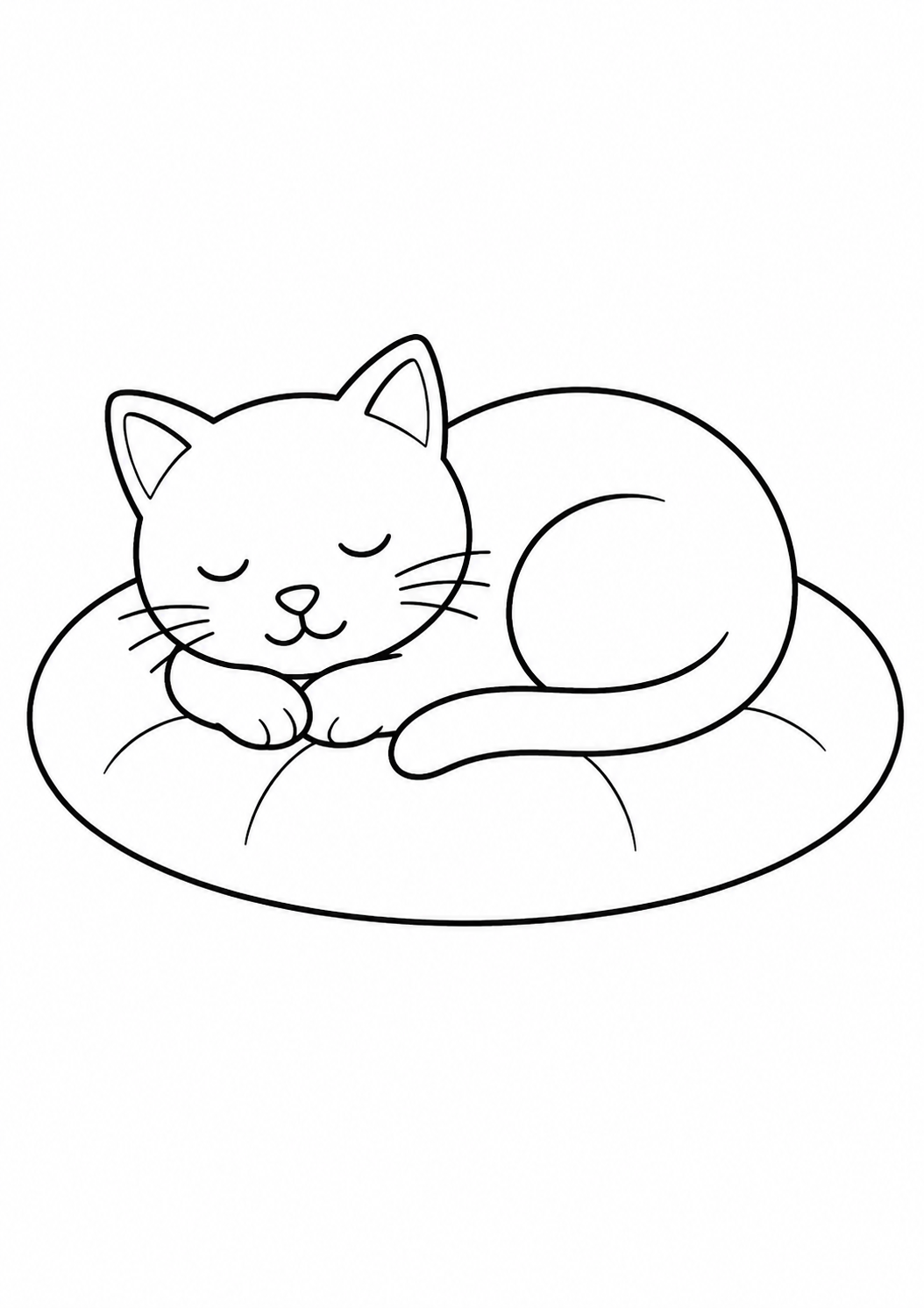 Kleurplaat: slapende poes op een kussen.
