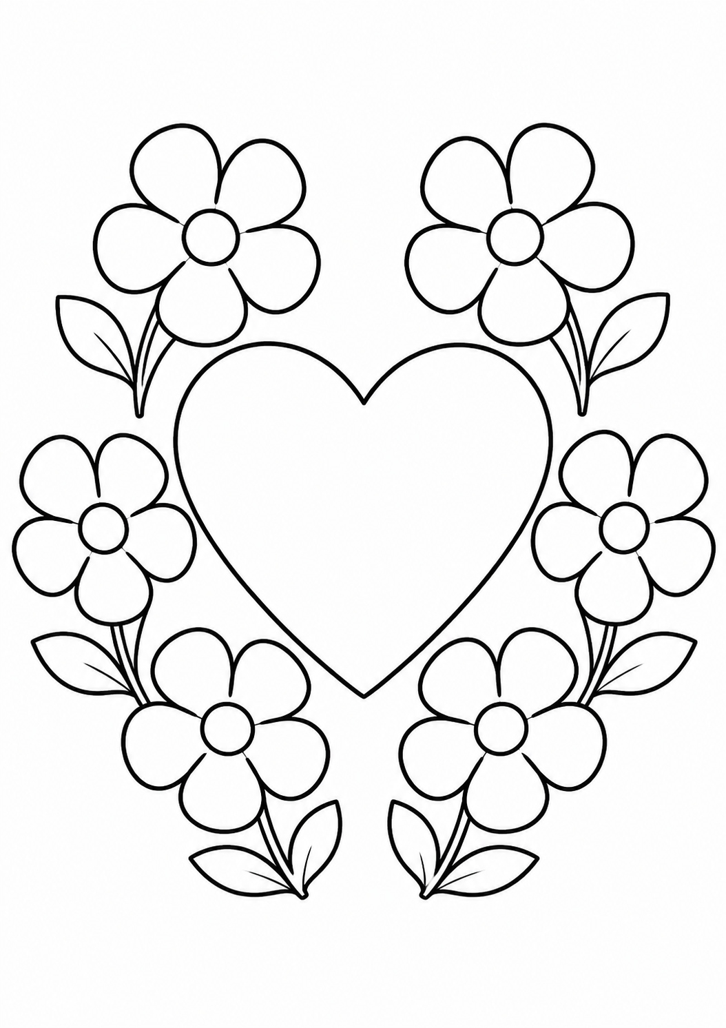 Kleurplaat: bloemenhart voor mama.