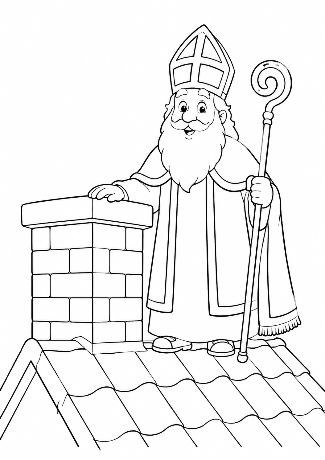 Kleurplaat: sinterklaas op het dak.