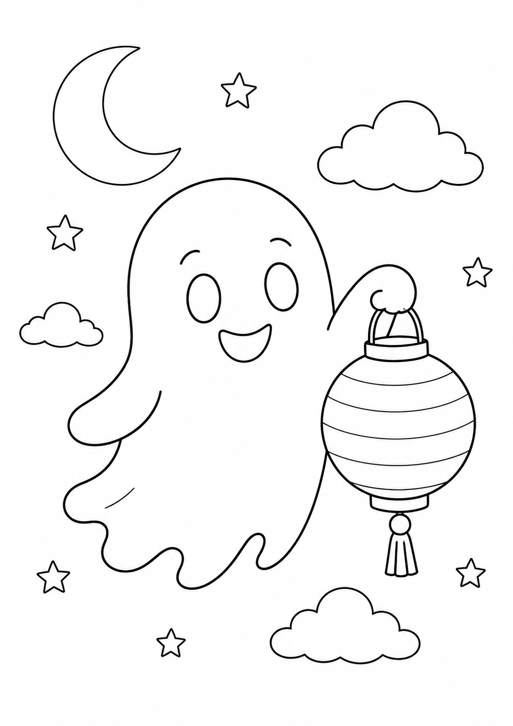 Kleurplaat: spookje met een lampion.