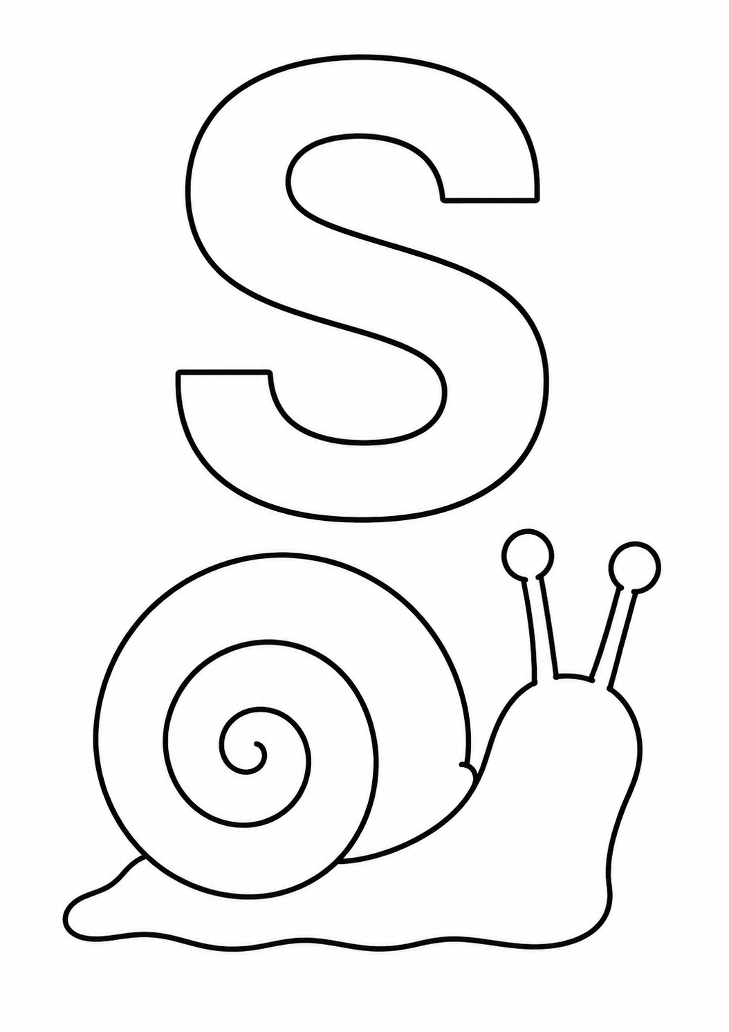 Kleurplaat: de letter S naast een slak.