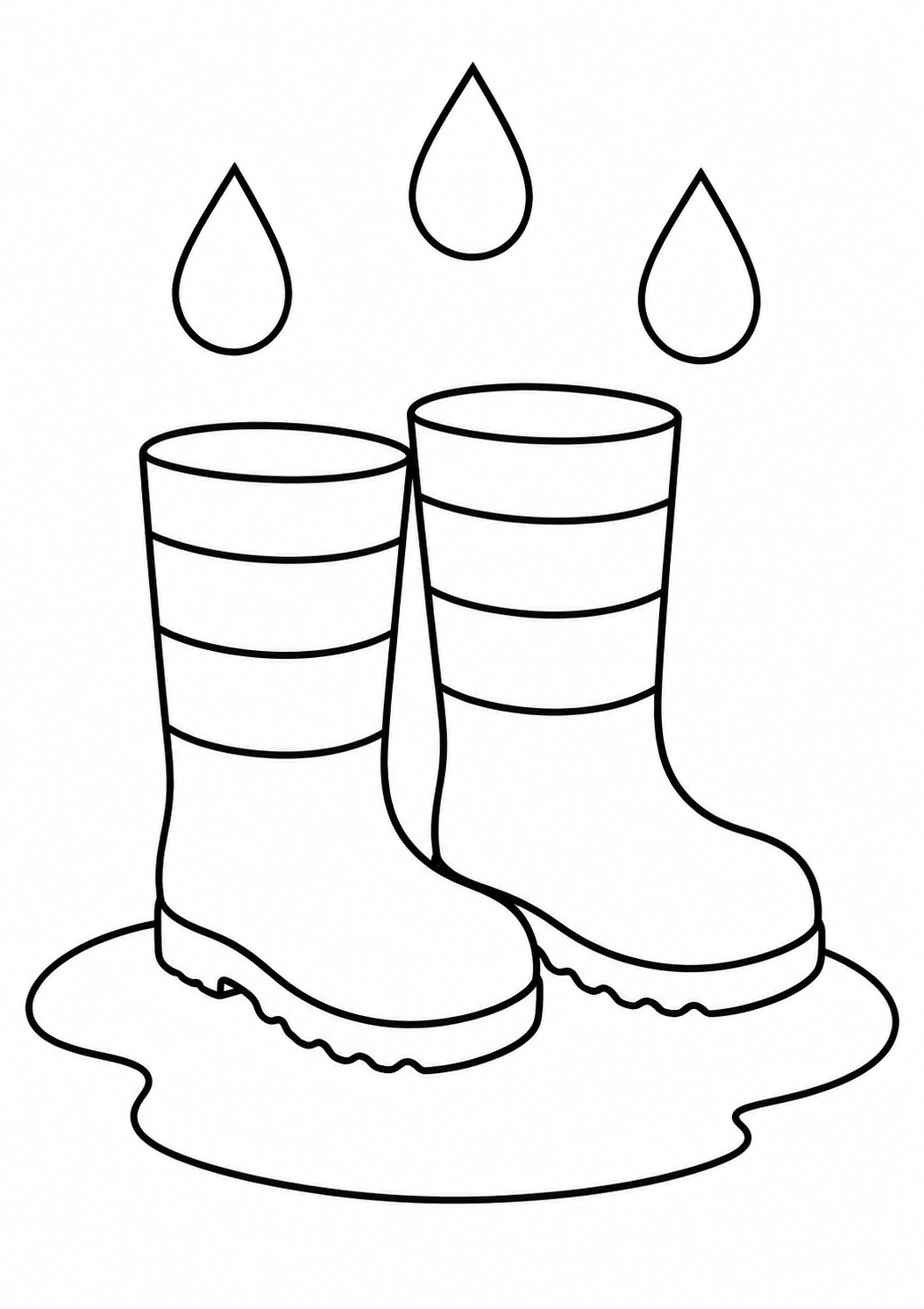 Kleurplaat: regenlaarzen bij een plas.