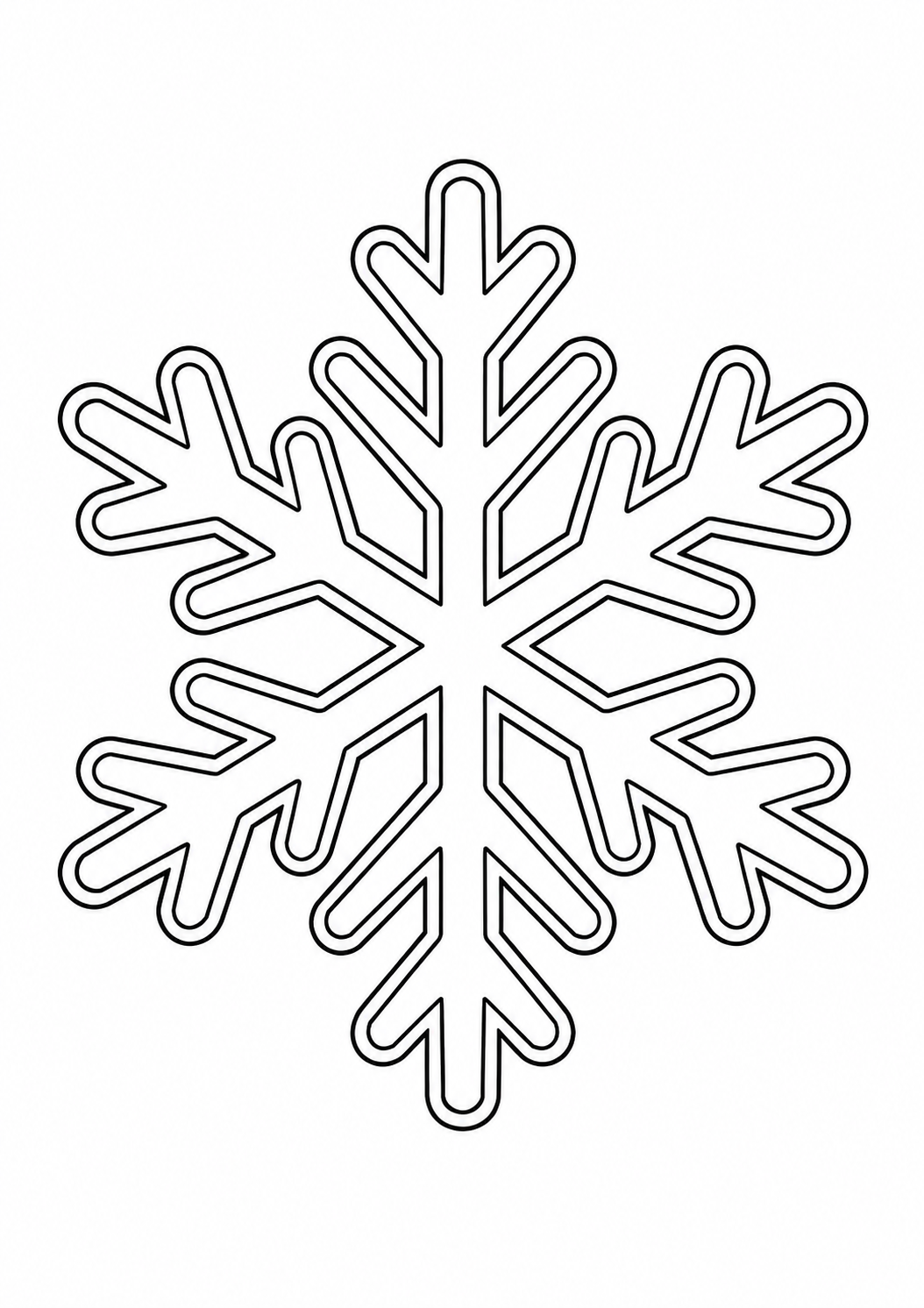 Kleurplaat: sneeuwvlok met brede armen.