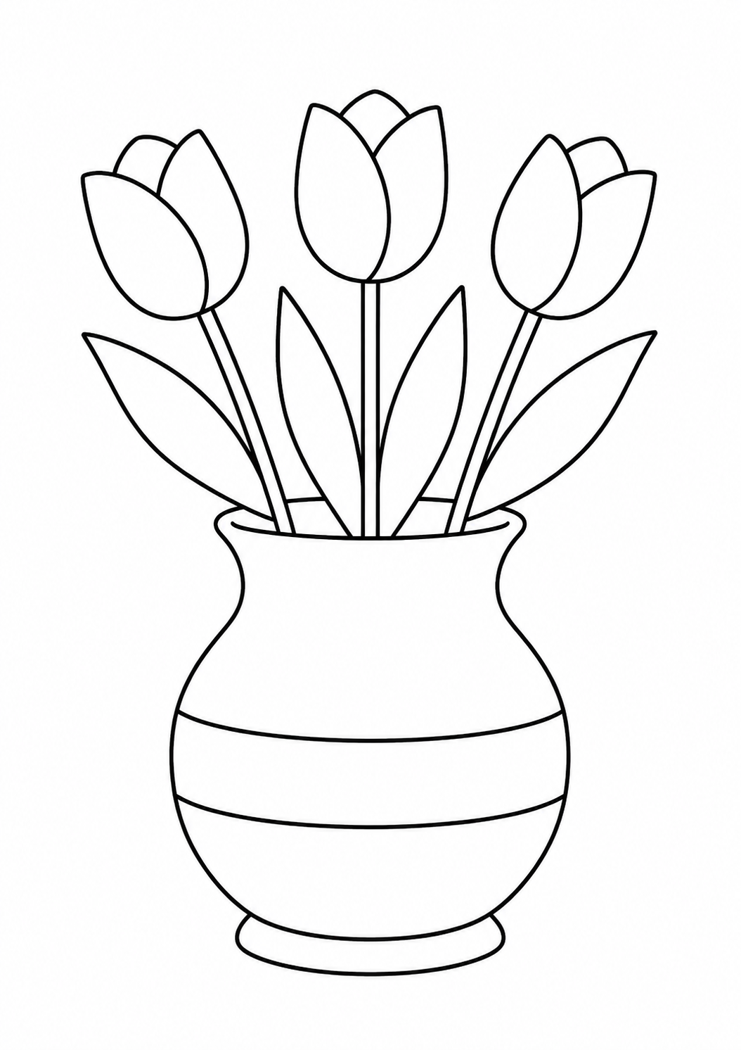 Kleurplaat: tulpen in een vaas.