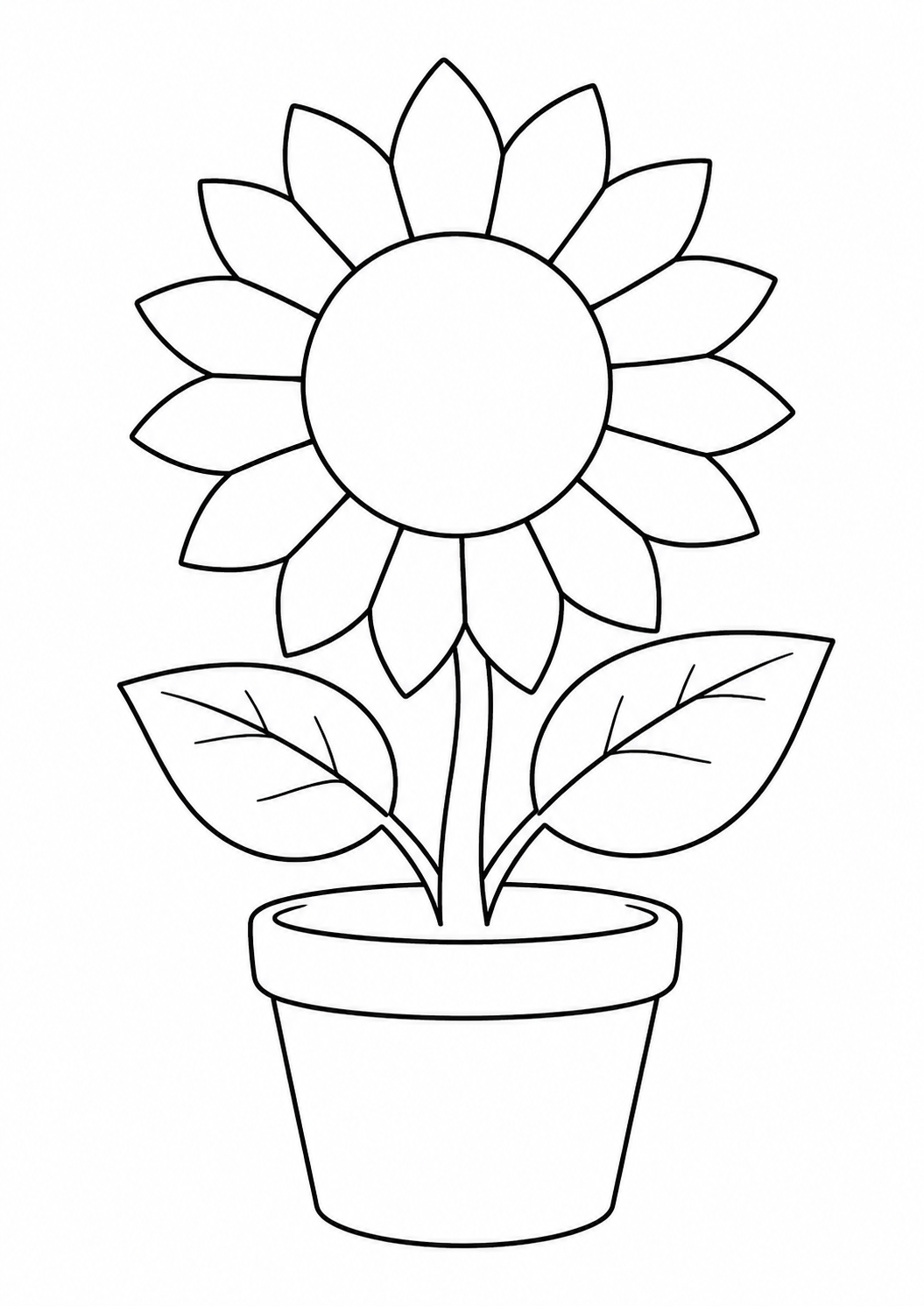 Kleurplaat: zonnebloem in een pot.