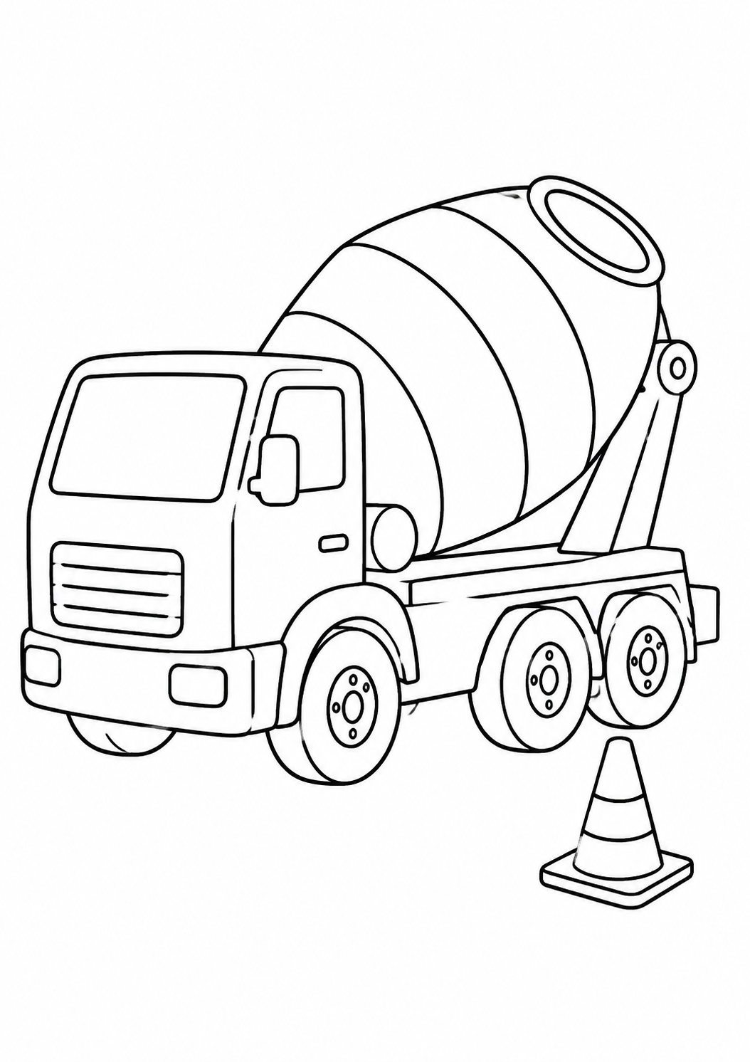 Kleurplaat: betonmixer op de bouwplaats.