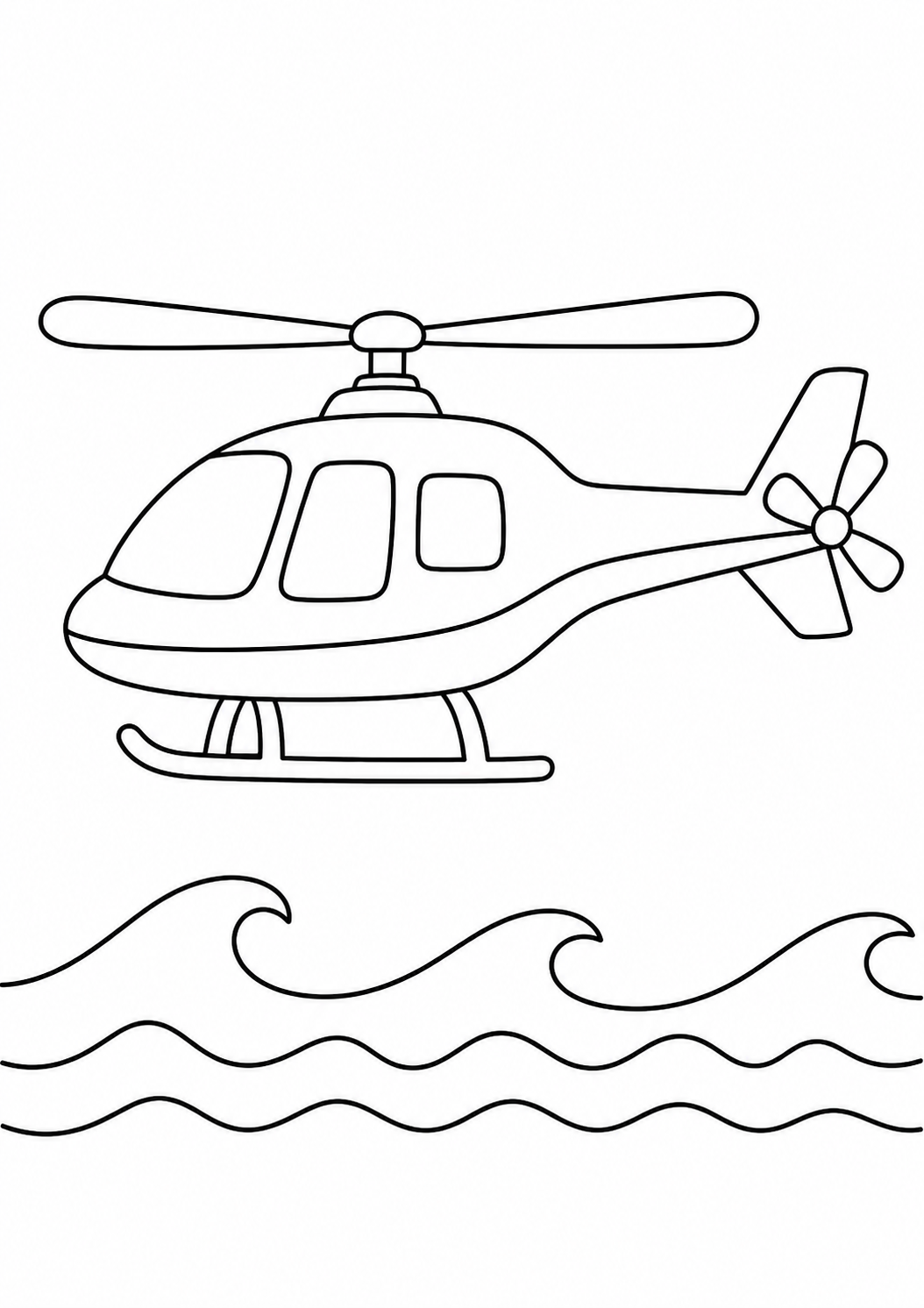 Kleurplaat: reddingshelikopter boven zee.
