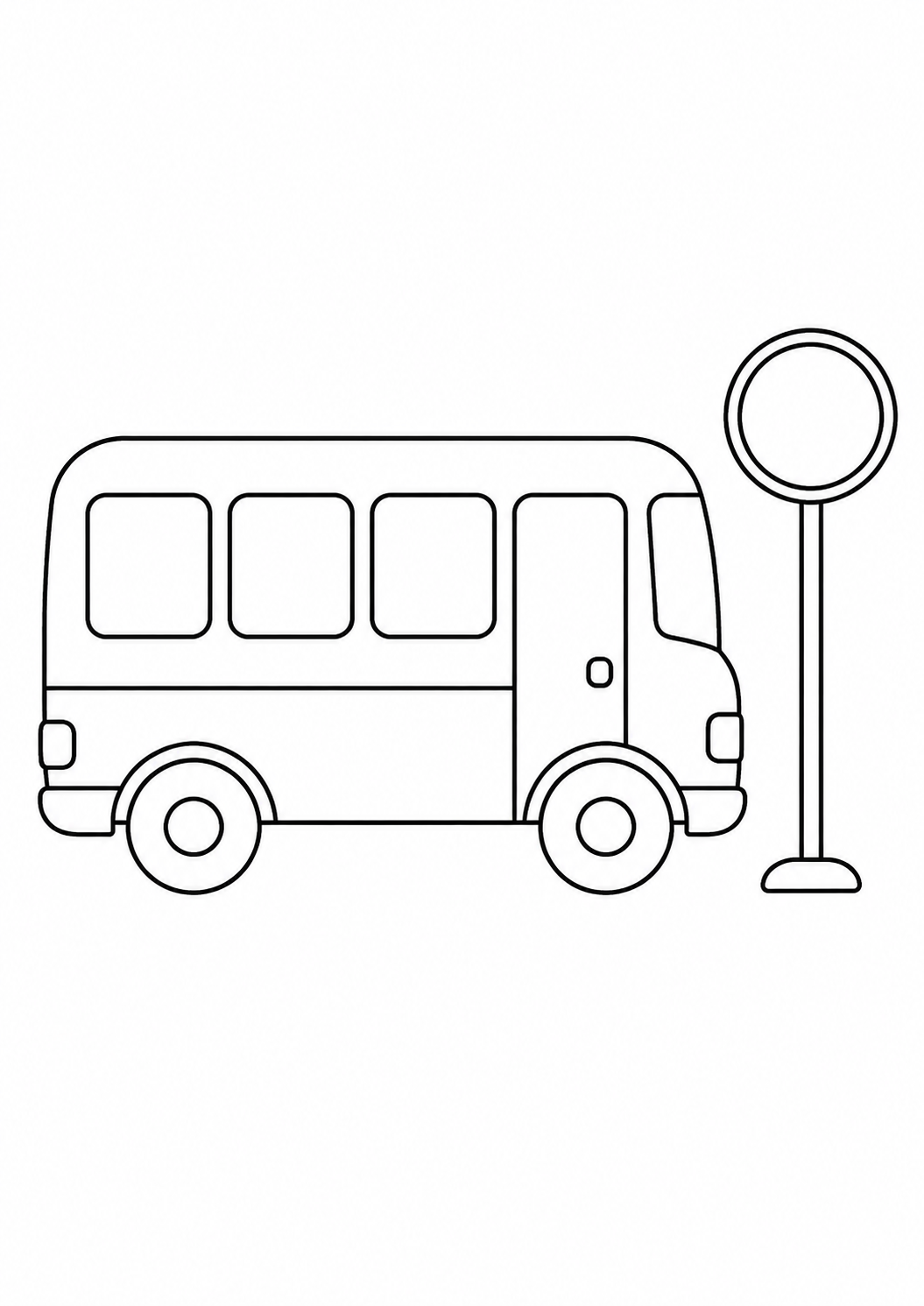 Kleurplaat: schoolbus bij de halte.