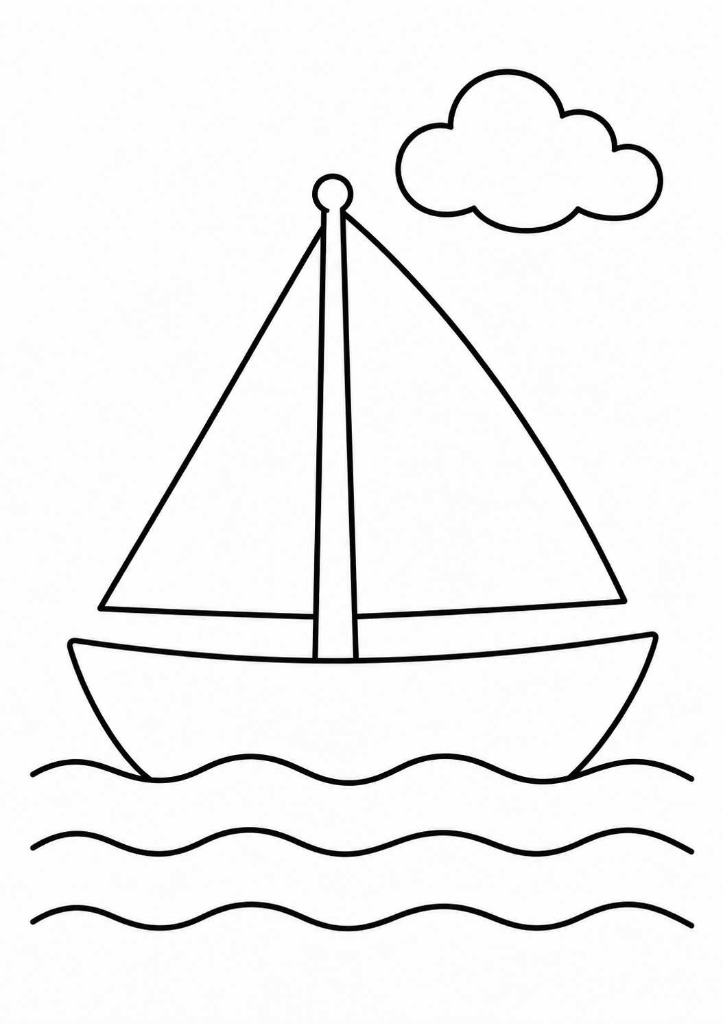 Kleurplaat: zeilboot op rustig water.